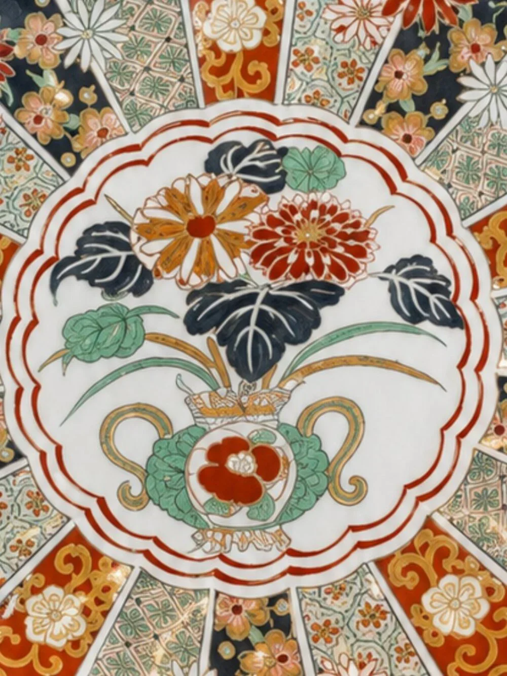 Vintage Japanese Arita Imari Porcelain Scalloped Serving Platter